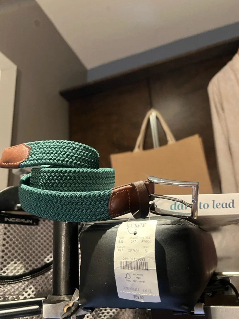 J. Crew Teal Woven Belt with Brown Leather Accents - Picture 1 of 8